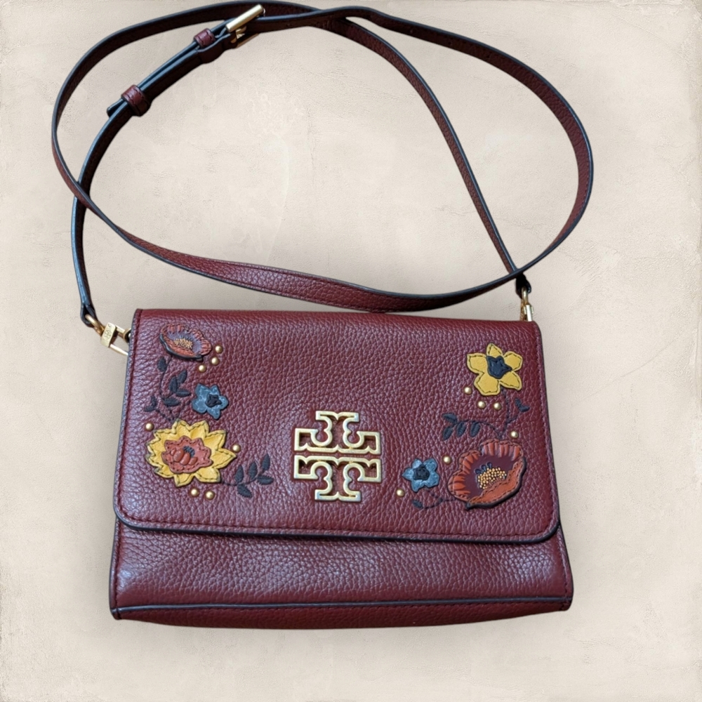 Tory Burch Britten Embellished Combo Crossbody Pebbled Leather